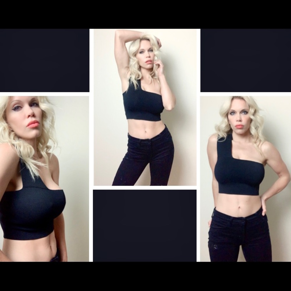 Black ALC one shoulder crop top